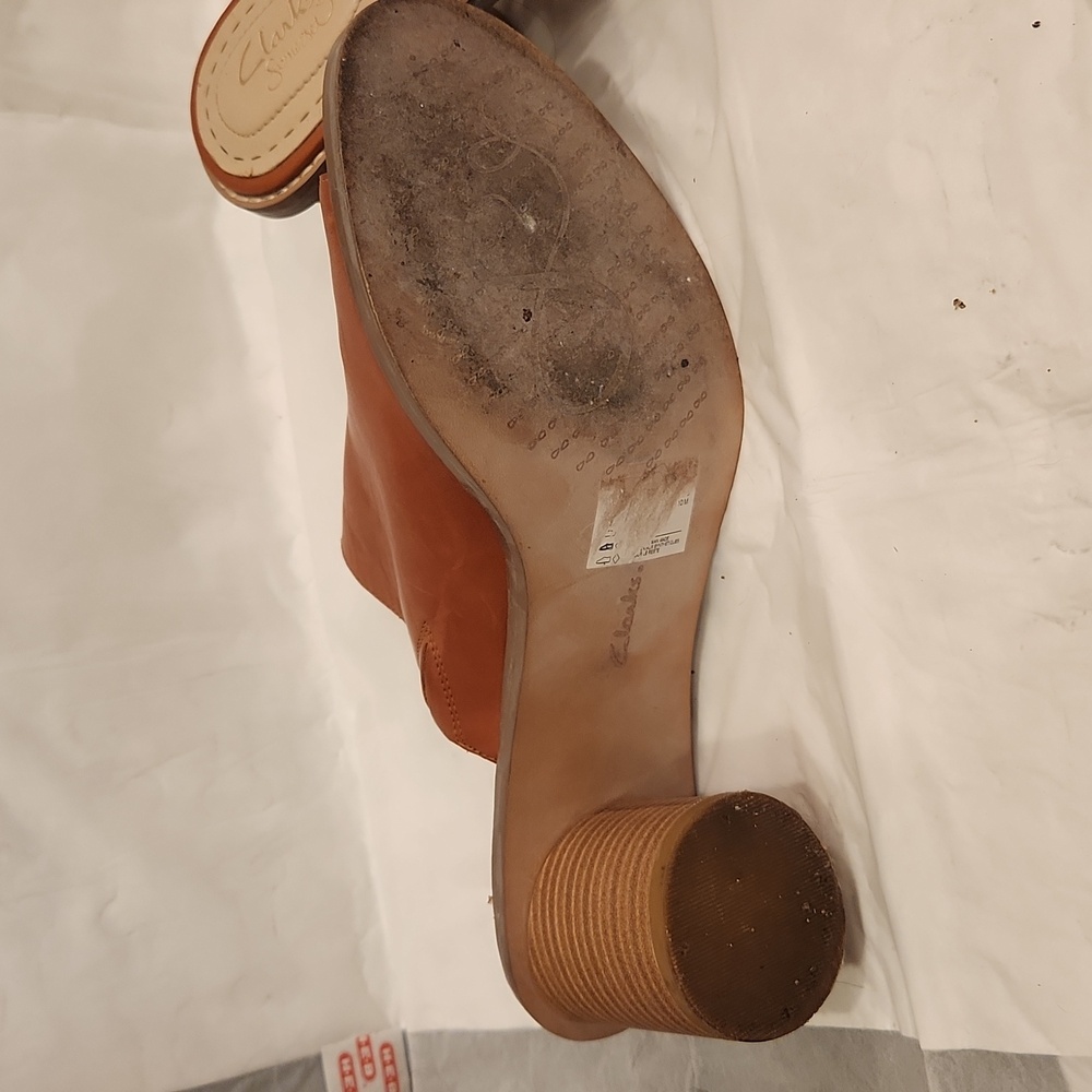 Clarks size 10 leather mules, stacked heel. Somerset style. Good condition. - Picture 5 of 5